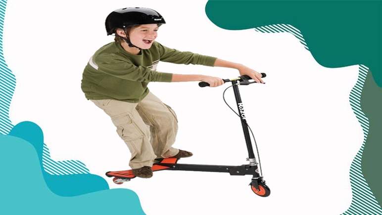 Kid plays with scooter