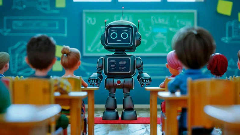 A Robot is teaching to the kids