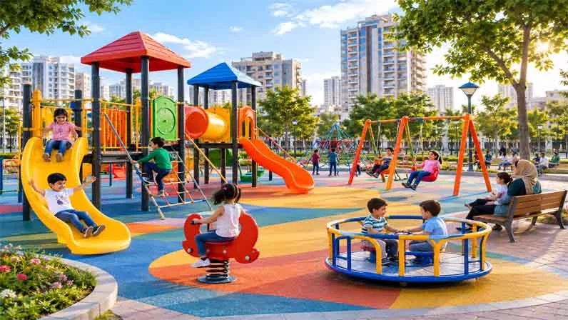Kids are playing in the park