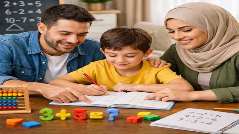 Parents work with kid's learning