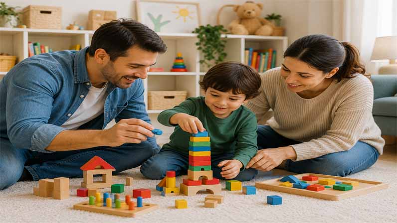 Parents are playing with boy