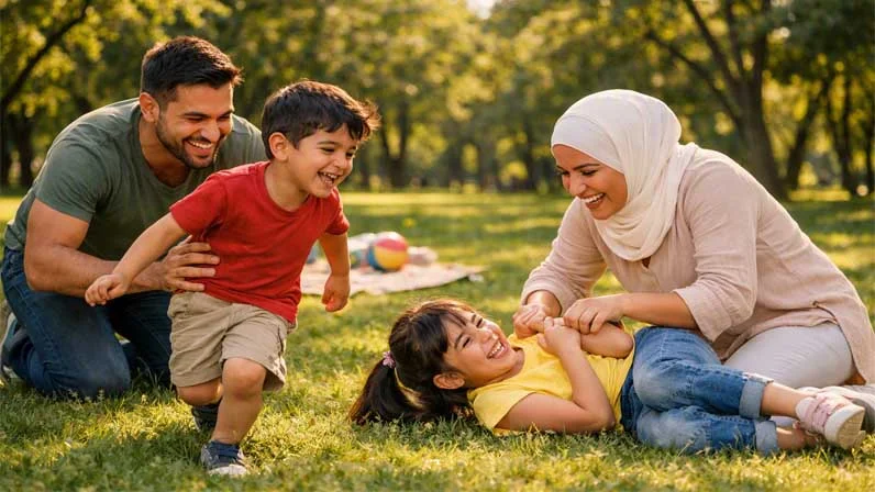 Parents are playing with kids