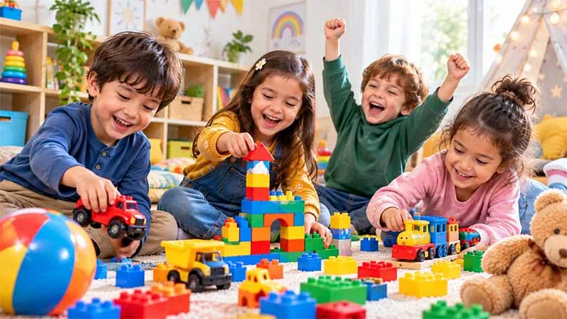 Kids are Happy and playing with toys