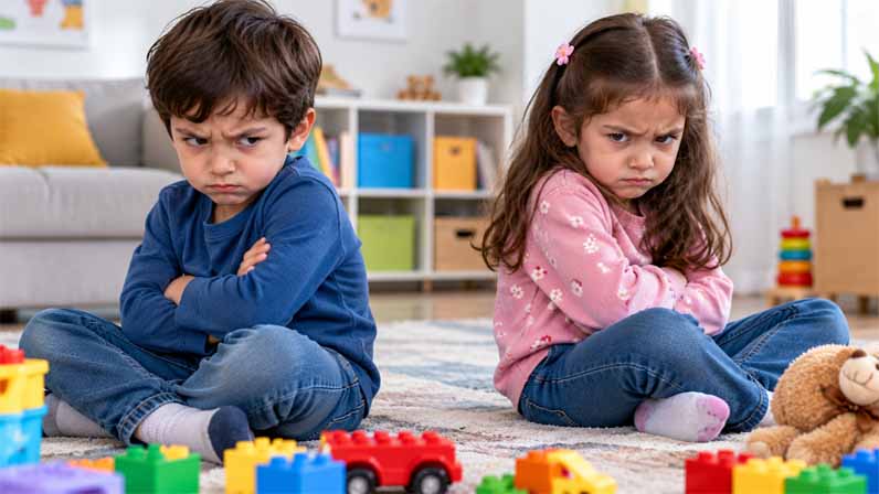 Two kids are angry and sitting