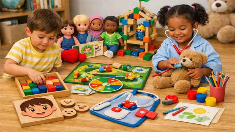Kids are playing with toys